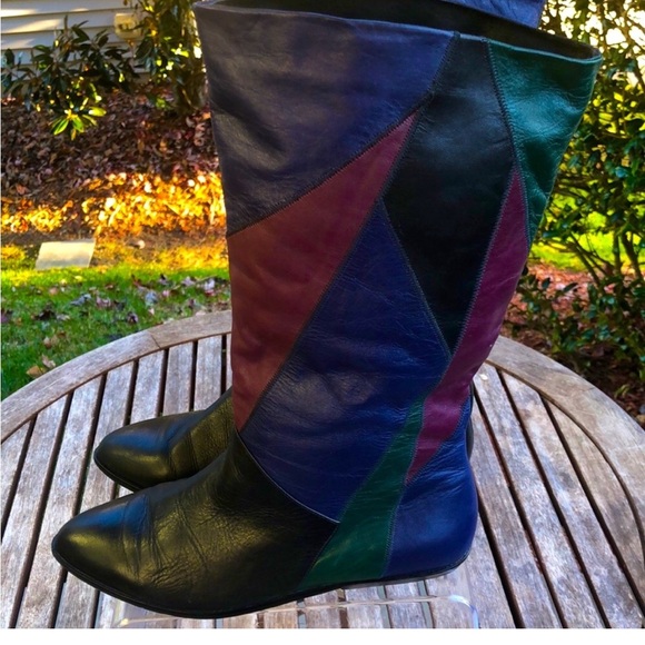 Vintage Leather Colorblock Boots Sz. 8 - Picture 2 of 8